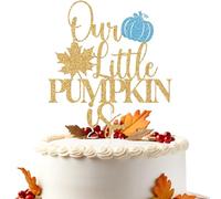 Blue Glitter Our Little Pumpkin is … Cake Topper, Pumpkin He or She/Boy or Girl, Funny Autumn Themed Baby Shower Gender Reveal Party Decorations Supplies