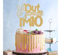 Blue Glitter Out Single Digits I'm 10 Cake Topper, Double Digits 10th Cake Decoration for Boys Girls Birthday Party Decorations, Happy 10th Party Supplies (GOLD2)