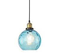 Blue Globe Pendant Light Fixture with Water-Grain Glass Lampshade Modern Farmhouse Ceiling Single Head Round Hanging Lamp 1-Light for Bathroom Kitchen Island
