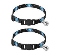Blue Globe White Grid Lines Collar with Bell for Dog Puppy 2 Pack Kitten Collar Adjustable Length 10.6" to 17.1"