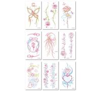 Blue Glow-In-The-Dark Rose Temporary Tattoo Sticker, Realistic Butterfly Collarbone Tattoo Sticker. 105 * 60mm A100