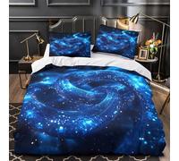 Blue Glowing Loops Comforter Cover 3D Design Printed Luxurious 3 Piece Bedding Set Zipper digital Cosmic Quilt Cover Super Soft Anti-allergic for Kids Adults Women Girls Boys Teens Single（140x200cm）