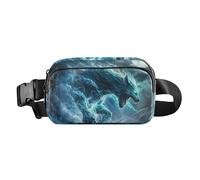 Blue Glowing Wolf Cute Waist Pack Crossbody Bag for Men Women Multipurpose Croose Body Purse with Adjustable Strap for Shopping Sports Work