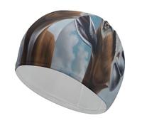 Blue Goat Print Bathing Cap High Elasticity Swimming Caps Fit Both Long Hair Short Hair Comfortable Large Shower Cap for Drag Reduction and Hair Protection