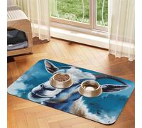 Blue Goat Print Pet Feeding Mat 30x45cm, Absorbent Dog Mat for Food and Water Bowl, PU Leather Cat Food Mat Waterproof Dog Bowl Mats Quick Dry Pet Placemats-No Stains