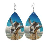 Blue Goat Print Women'S Drop-Shaped Leather Earrings Are Suitable For Parties, Holiday Parties And Gifts.