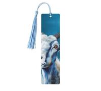 Blue Goat Print Wood Bookmark for Book Lovers Birthday Teachers Gift, Handmade Craft Book Marks Ornaments with Tassel Exquisite Reading Page Markers for Men Women