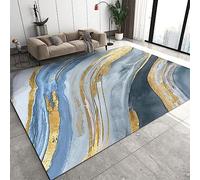 Blue Gold Abstract Marble Area Rug, Modern Gradient Minimalism Print Rugs, Indoor Non-Slip Kids Rugs, Machine Washable Breathable Durable Carpet for Front Entrance Floor Decor,160 x 220 cm