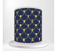 Blue Gold Anchor Golden Chain Seashell Nautical Sea Ocean Wrap Around Print A4 Edible Paper Icing Sheet Cake Topper Side Ribbon Border Decor for Personalised Themed Decorations