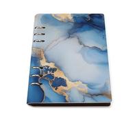 Blue Gold And White Marble Trendy Notebook Binder A5 Slim Foldable Binder 6 Metal Ring Refillable Paper Notepad