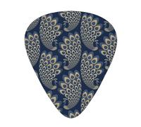 Blue Gold Art Deco Peacock,12 Pcs Guitar Pick,3 Different Thickness Plectrums for Acoustic Guitar Bass Ukulele (0.46mm 0.96mm 0.71mm)