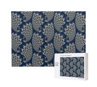 Blue Gold Art Deco Peacock,500 Pieces Wooden Jigsaw Family Game Jigsaw Puzzles for Adults Teens Home Decor