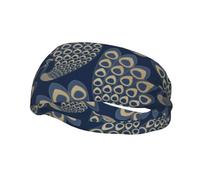 Blue Gold Art Deco PeacockHair Bands for Men Woman Headband Running Headband Sweat Wicking Gym