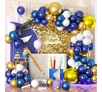 Blue Gold Balloon Garland Kit, 120pcs Blue Gold White Balloons Arch Kit With Gold 4d Foil Balloon Different Sizes For Graduation Party Birthday Celebration Baby Shower Wedding Bridal Shower Decoration