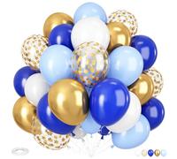 Blue Gold Balloons, 12 Inch Royal Blue and Gold Balloons, Blue and White Gold Balloon Metallic Gold Star Confetti Latex Balloon for Wedding Baby Shower Graduation Anniversary Engagement Decorations