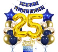 Blue & Gold Balloons, 25 Piece Set for Birthday Celebration - Boy & Girl Theme