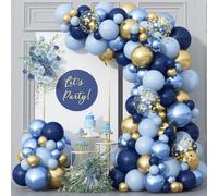 Blue Gold Balloons Garland Arch Kit, Navy Blue Light Blue Metallic Gold Blue Balloon Arch Kit, Macaron Blue Gold Confetti Balloon for Father's Day Dad Birthday Graduation Baby Shower Party Decorations