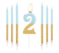 Blue Gold Birthday Candles, Gold Number 2 Candles with Long Candles, Blue Happy 2nd Birthday Candles for Cake, Girls 2nd Birthday Cake Decorations, 2nd Birthday Cake Toppers Girl, Wedding Anniversary
