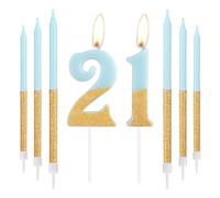 Blue Gold Birthday Candles, Gold Number 21 Candles with Long Candles, Blue Happy 21st Birthday Candles for Cake, Girls 21st Birthday Cake Decorations, Birthday Cake Toppers Girl, Wedding Anniversary