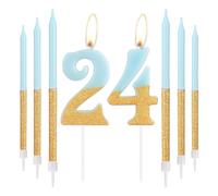 Blue Gold Birthday Candles, Gold Number 24 Candles with Long Candles, Blue Happy 24th Birthday Candles for Cake, Girls 24th Birthday Cake Decorations, Birthday Cake Toppers Girl, Wedding Anniversary