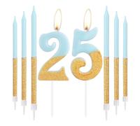 Blue Gold Birthday Candles, Gold Number 25 Candles with Long Candles, Blue Happy 25th Birthday Candles for Cake, Girls 25th Birthday Cake Decorations, Birthday Cake Toppers Girl, Wedding Anniversary