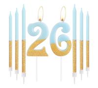 Blue Gold Birthday Candles, Gold Number 26 Candles with Long Candles, Blue Happy 26th Birthday Candles for Cake, Girls 26th Birthday Cake Decorations, Birthday Cake Toppers Girl, Wedding Anniversary