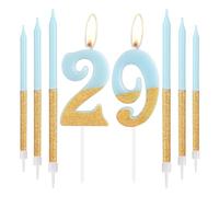 Blue Gold Birthday Candles, Gold Number 29 Candles with Long Candles, Blue Happy 29th Birthday Candles for Cake, Girls 29th Birthday Cake Decorations, Birthday Cake Toppers Girl, Wedding Anniversary
