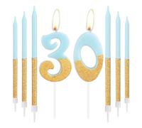 Blue Gold Birthday Candles, Gold Number 30 Candles with Long Candles, Blue Happy 30th Birthday Candles for Cake, Women 30th Birthday Cake Decorations, Birthday Cake Toppers Girl, Wedding Anniversary