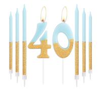Blue Gold Birthday Candles, Gold Number 40 Candles with Long Candles, Blue Happy 40th Birthday Candles for Cake, Women 40th Birthday Cake Decorations, Birthday Cake Toppers Girl, Wedding Anniversary