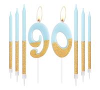 Blue Gold Birthday Candles, Gold Number 90 Candles with Long Candles, Blue Happy 90th Birthday Candles for Cake, Women 90th Birthday Cake Decorations, Birthday Cake Toppers Girl, Wedding Anniversary