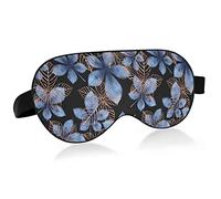 Blue Gold Chestnut Leaves Seamless On Black Eye Masks Cover Blocks Light Sleep Mask Shade Cover Blindfold Relaxing Eyeshade Cover with Adjustable Head Strap for Men Women Kids