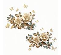 Blue Gold Floral Wall Stickers - Elegant Butterfly Removable Decals for Home Decor, Self-Adhesive Peel and Stick Wall Art for Living Room, Bedroom, Bathroom (30x90cm)