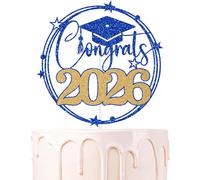 Blue & Gold Glitter Congrats 2026 Cake Topper, Congrats Grad/Congratulations 2026, 2026 Graduation Party Decorations Supplies for Graduate
