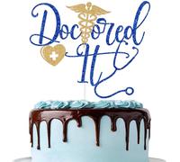 Blue & Gold Glitter Doctored It Cake Topper, It's DR Actually/In My Doctorate Era, Doctor PHD Doctorate Degree Graduation Party Decorations Supplies