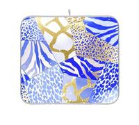 Blue Gold Irregular Marble Leopard Print Drying Dish mat Reusable Rectangle Small Kitchen Accessories for countertop 16x18 Easy Clean Decorative Home Decor Essentials