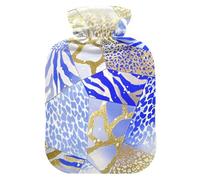 Blue Gold Irregular Marble Leopard Print hot-Water Bottle with Soft Cover, 2L Warm Compress for Neck and Shoulder Pain Relief, Sore Muscle, Bolsa para agua Caliente