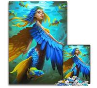 Blue Gold Macaw Mermaid Puzzles 1000 Pieces for Adults Wooden Puzzles Brain Teaser Game Interactive Family Game Suitable for Ages 14 1000 PCS(75x50cm)