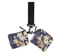 Blue-gold Maple Leaf Women's Coin Pouches Card Holder Slim Portable Identity Card Protector with Zipper Pocket for Lady 2 Pcs, Blue-gold maple leaf, One Size, Casual