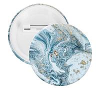 Blue Gold Marble Abstract Golden Sequins Liquid Ink Paint 1 PC Round Tinplate Badge, Badge Lapel Tie Pin, Lightweight Button Badge for Women Men Office Worker Teacher Student Decor