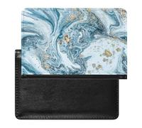 Blue Gold Marble Abstract Golden Sequins Liquid Ink Paint Women's Passport Protector, Men's Passport Protector, PU Travel Passport Protector for Women Men Worker 5.8 x 3.9 x 0.4 inch