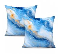 Blue Gold Marble Cushion Covers 45x45cm Set of 2, Abstract Swirl Fluid Art Throw Pillow Cases, Decorative Square Pillow Covers with Hidden Zipper for Sofa Couch Bedroom Living Room Home Decor 18 x 18