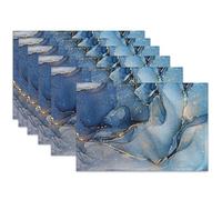 Blue Gold Marble Placemats Set of 6,Abstract Heat Resistant Table Mats Washable Place Mats for Party Kitchen Farmhouse Home Dining Holiday Decor 12x18 Inch