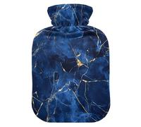 Blue Gold Marble Texture hot Bottle Water Bag with Soft Cover, 2L Water Bags for Neck and Shoulder Pain Relief, Hand Feet Warmer, bolsas de agua Caliente para Dolores
