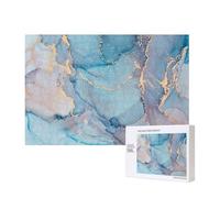 Blue Gold Marble Texture Ocean Art,300 Pieces Wooden Jigsaw Family Game Jigsaw Puzzles for Adults Teens Home Decor
