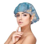 Blue Gold Marble Texture Ocean Art,Adult's Satin Sleeping Cap - Women's Elastic Sleep Bonnet, Adjustable Overnight Hair Cover
