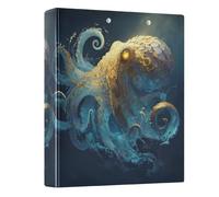 Blue Gold Octopus 3 Ring Binders 1.5 Inch Clear View Three Ring Binders Versatile Binder Fits 200 Sheets 1 Pack