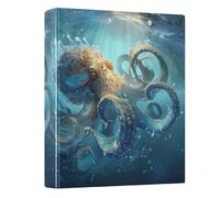 Blue Gold Octopus in Sea 3 Ring Binders 1.5 Inch Clear View Three Ring Binders Versatile Binder Fits 200 Sheets 1 Pack