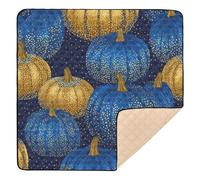Blue & Gold Pumpkin Pattern Cute Foldable Baby Activity Play Mat for Floor Washable Tummy Time & Crawling Mat for Babies Infants Toddlers, 50'' x 50''