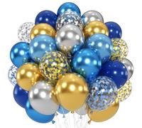Blue Gold Silver Balloons, 50 PC 12 Inch Metallic Navy Royal Light Blue Silver Gold Balloon With Star Confetti Birthday Balloons Decoration, Kids Party Balloon for Retirement Baby Shower Boys Fathers