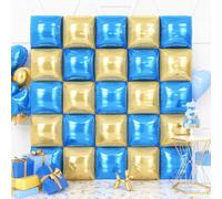 Blue Gold Silver Double Sided Square Foil Balloons Wall, 19 inch Chrome Foil Balloons Tunnel Arch Kit for Birthday Wedding Graduation Baby Shower Party Background Decoration